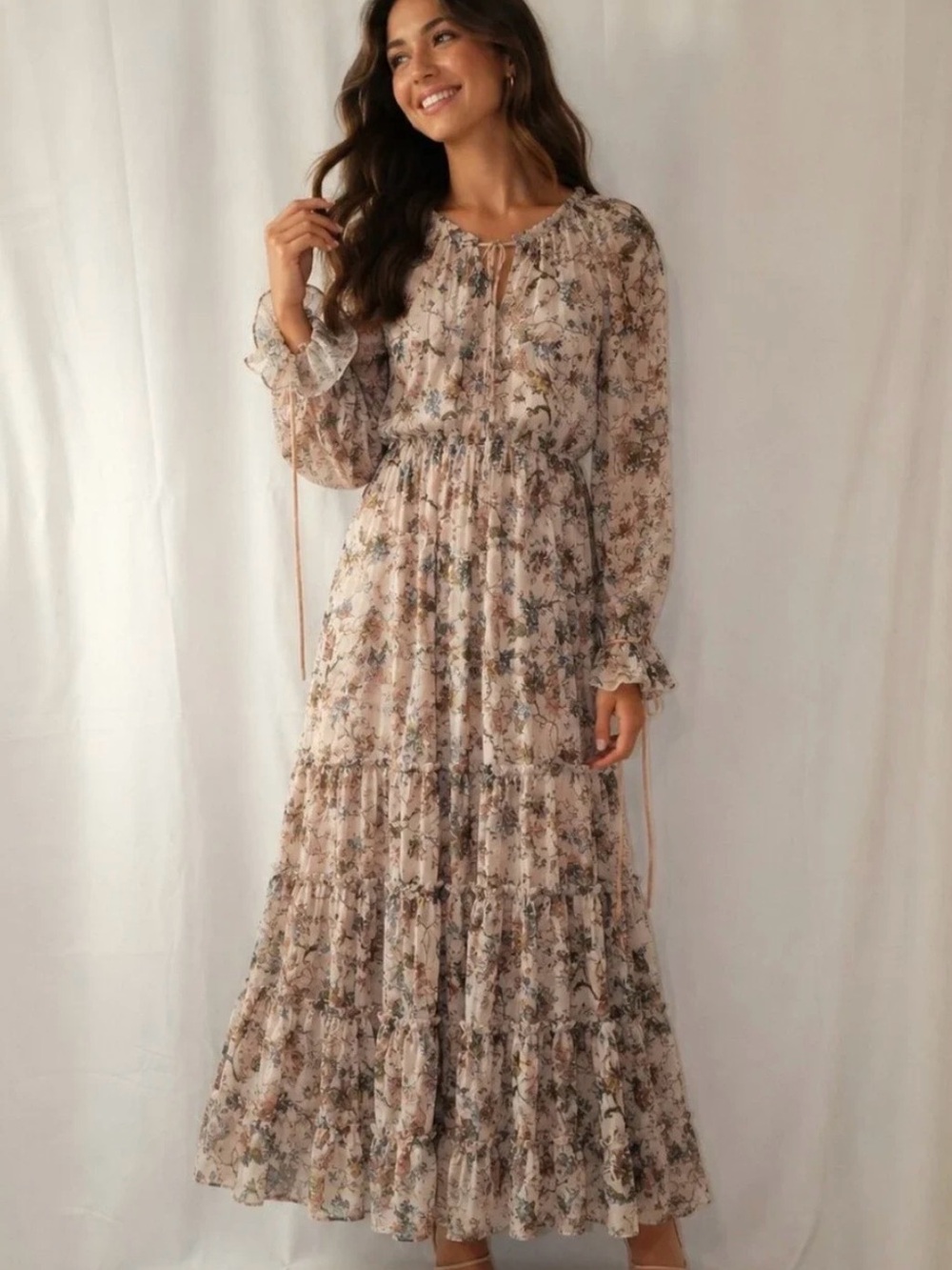 Antonio Melani Boho Floral Tiered Maxi Dress in Blush